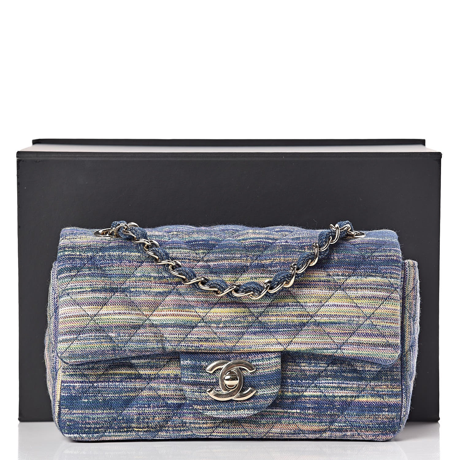 Chanel Striated Quilted Classics in Fabrics Mini Rectangular Flap Blue 10 of 10