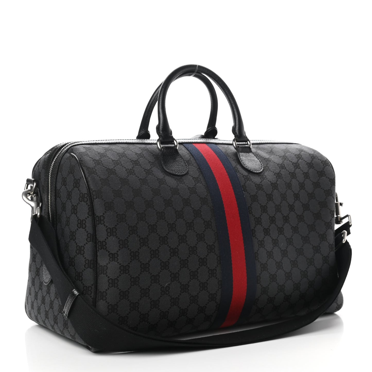 X BALENCIAGA BB Monogram Web Graffiti Medium Ophidia Carry-On Duffle Bag Black