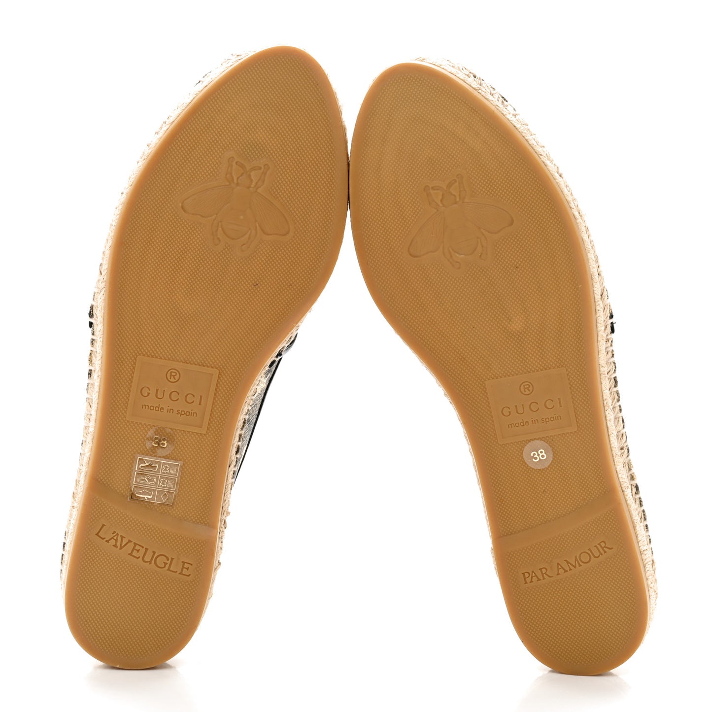 GG Supreme Monogram Bees Espadrille Flats 38 Beige Ebony Oro Black