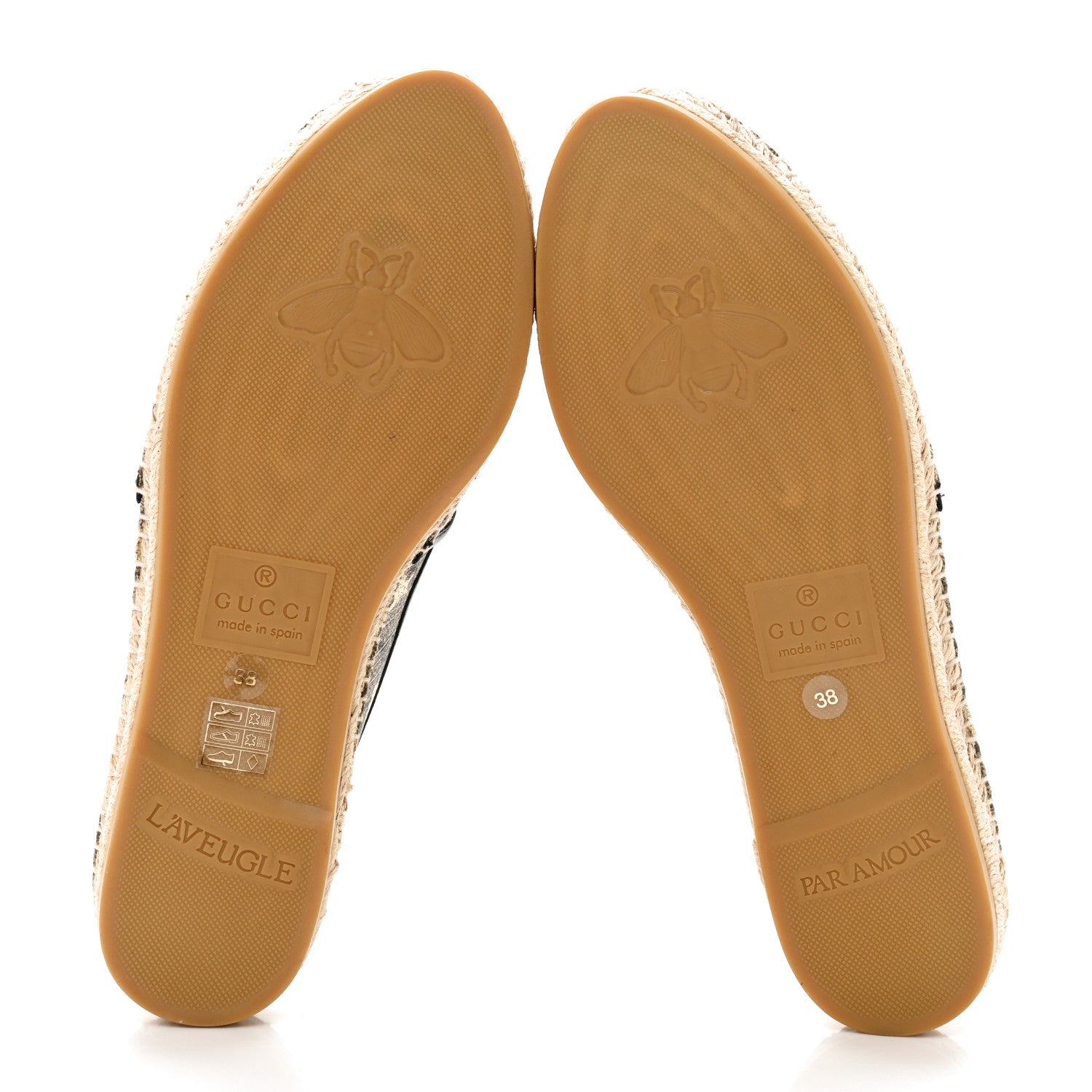 Gucci GG Supreme Monogram Bees Espadrille Flats 38 Beige Ebony Oro Black 5 of 10