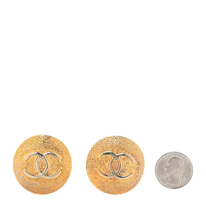 Chanel Metal CC Round Clip On Earrings Silver Gold 2 of 4