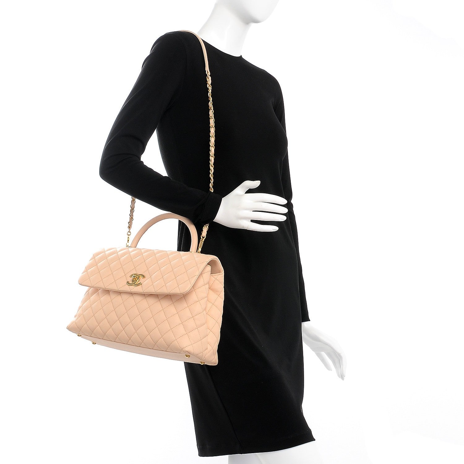 Chanel Caviar Quilted Medium Coco Handle Flap Light Beige 2 of 10