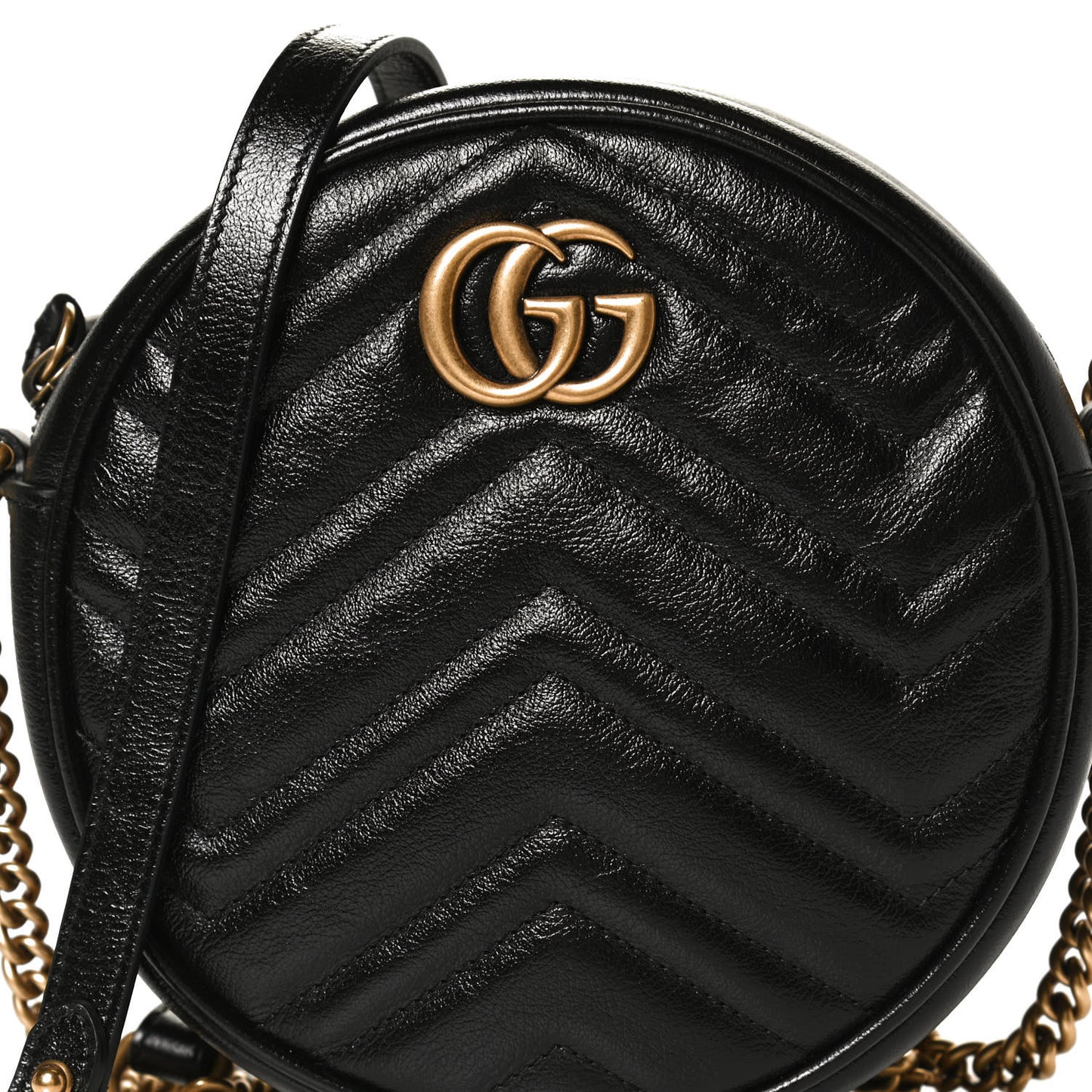 Azalea Calfskin Matelasse Heart Mini GG Marmont Round Shoulder Bag Black