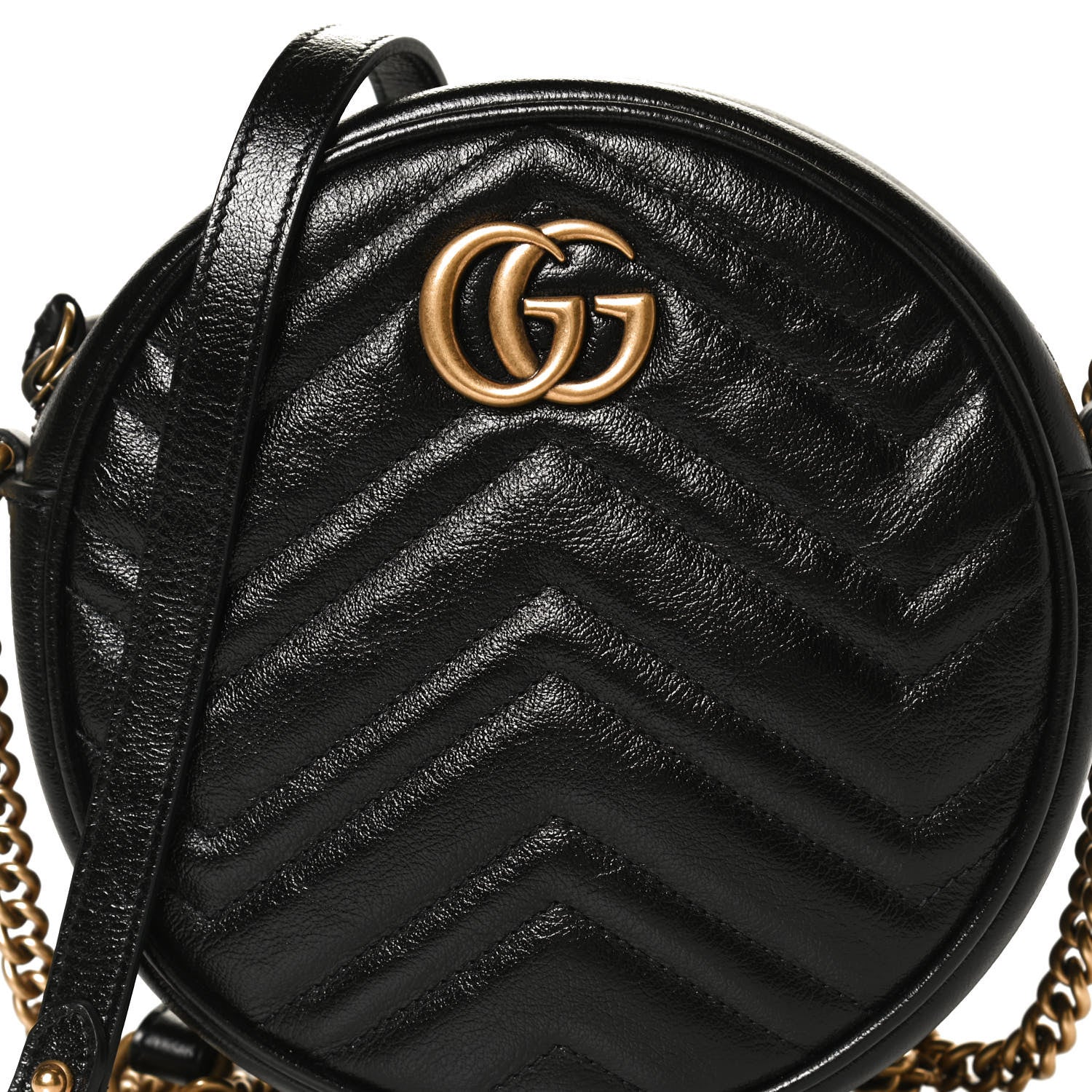 Gucci Azalea Calfskin Matelasse Heart Mini GG Marmont Round Shoulder Bag Black 8 of 10