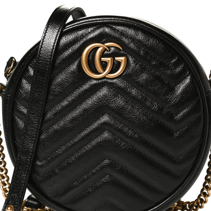 Gucci Azalea Calfskin Matelasse Heart Mini GG Marmont Round Shoulder Bag Black 8 of 10
