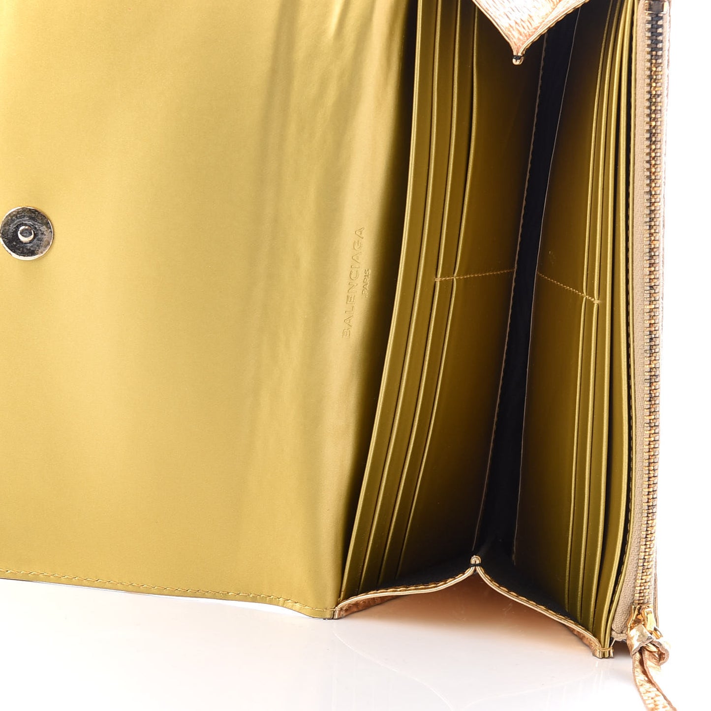 Laminated Calfskin Classic Gold Hardware Money Wallet Gold