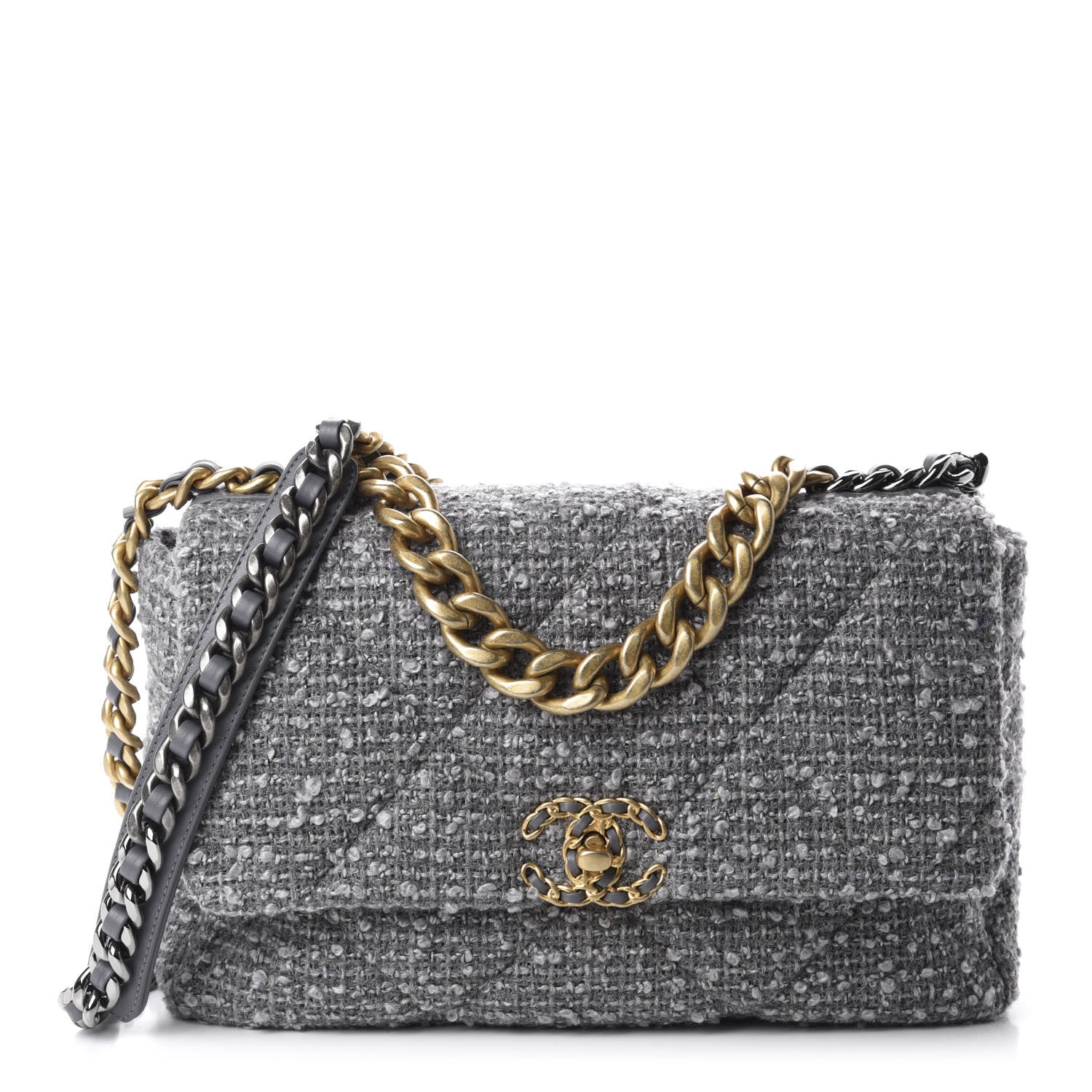 Chanel Tweed Quilted Large 19 Flap Grey 1 of 11