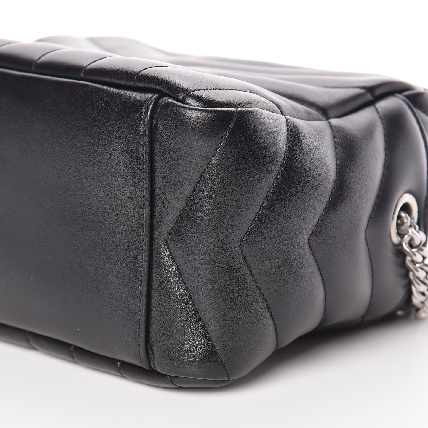 Calfskin Y Quilted Monogram Small Loulou Bowling Bag Black