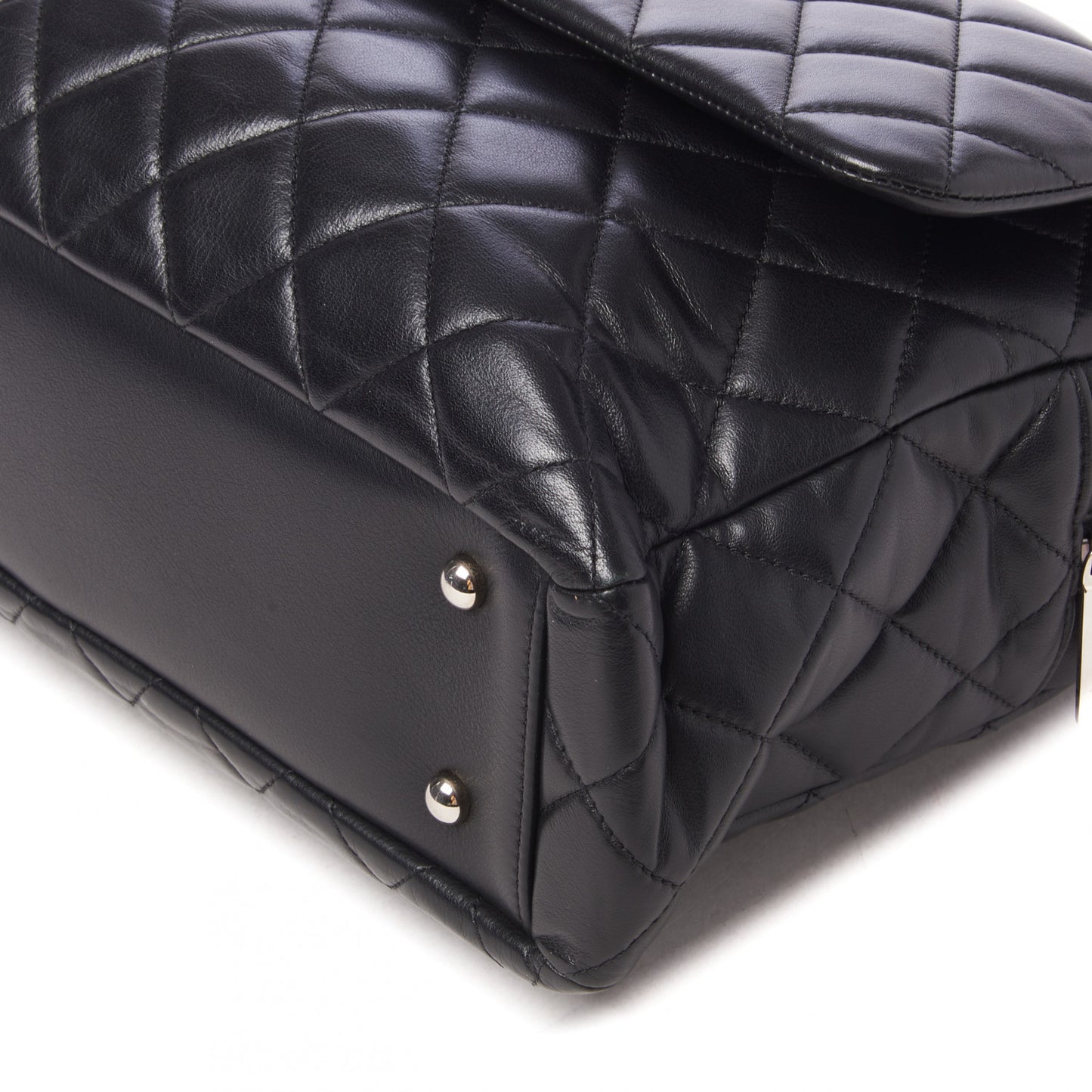 Lambskin Quilted Bowler Flap Shoulder Bag Black