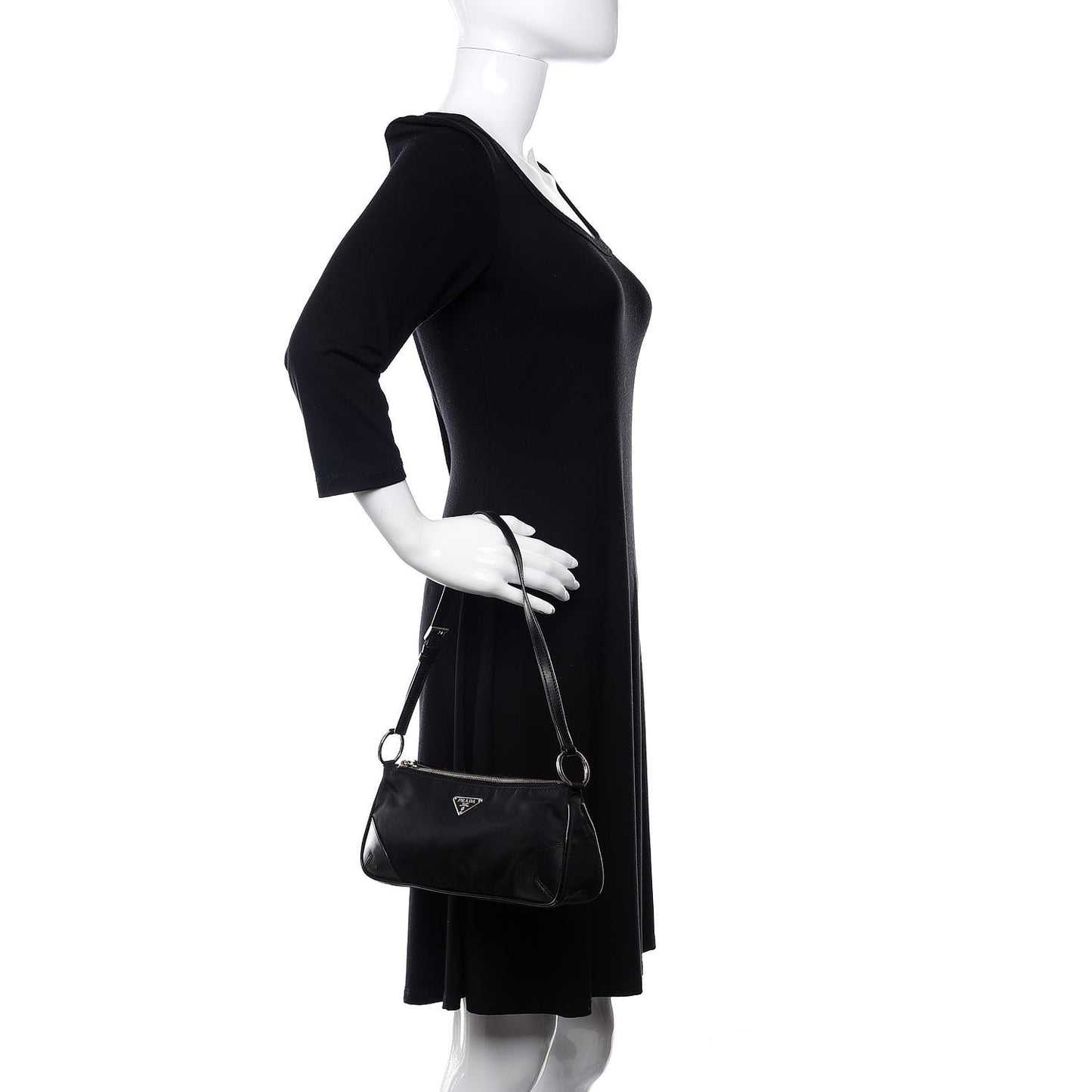 Tessuto Nylon Soft Calfskin Shoulder Bag Black