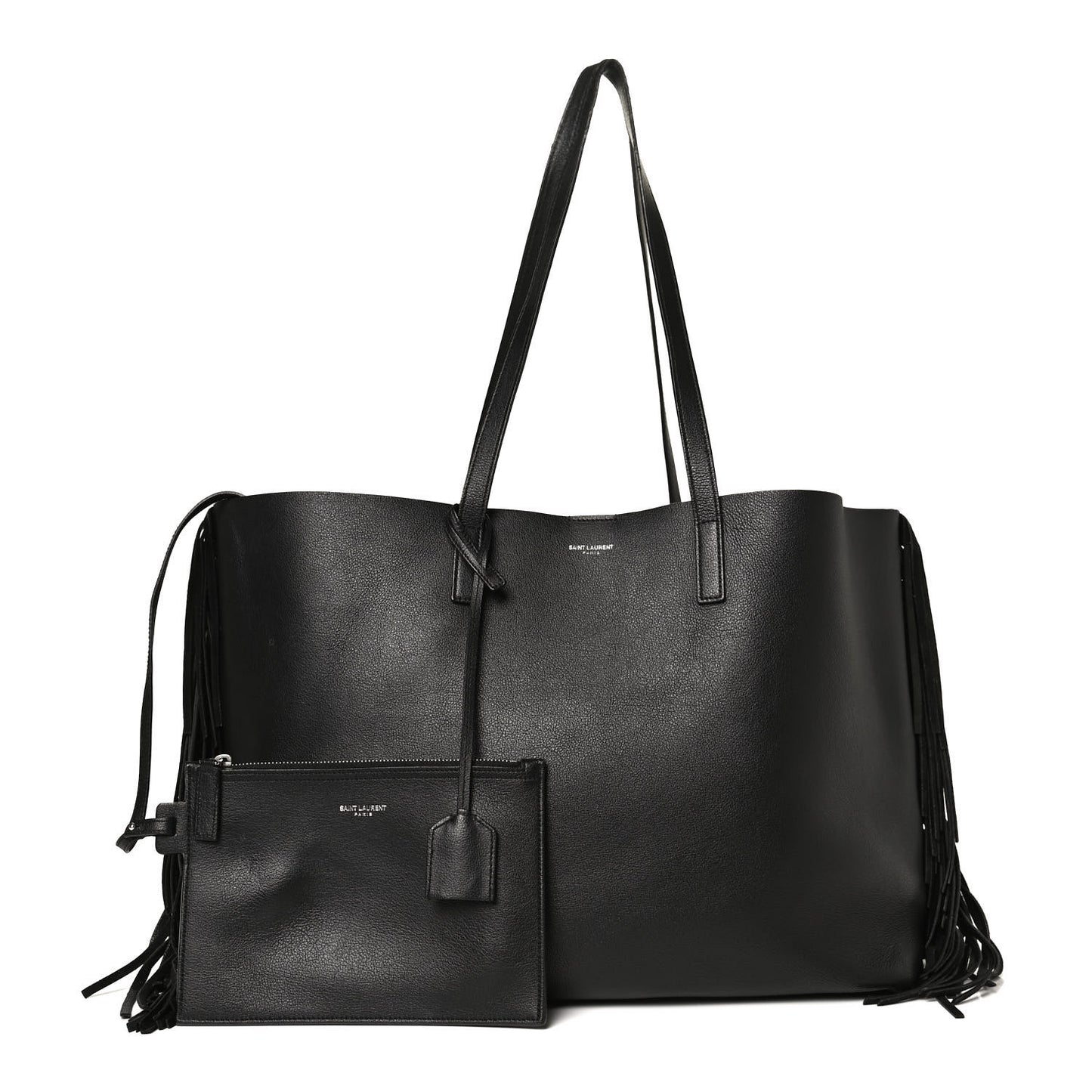Calfskin Large Fringe Shopping Tote Black