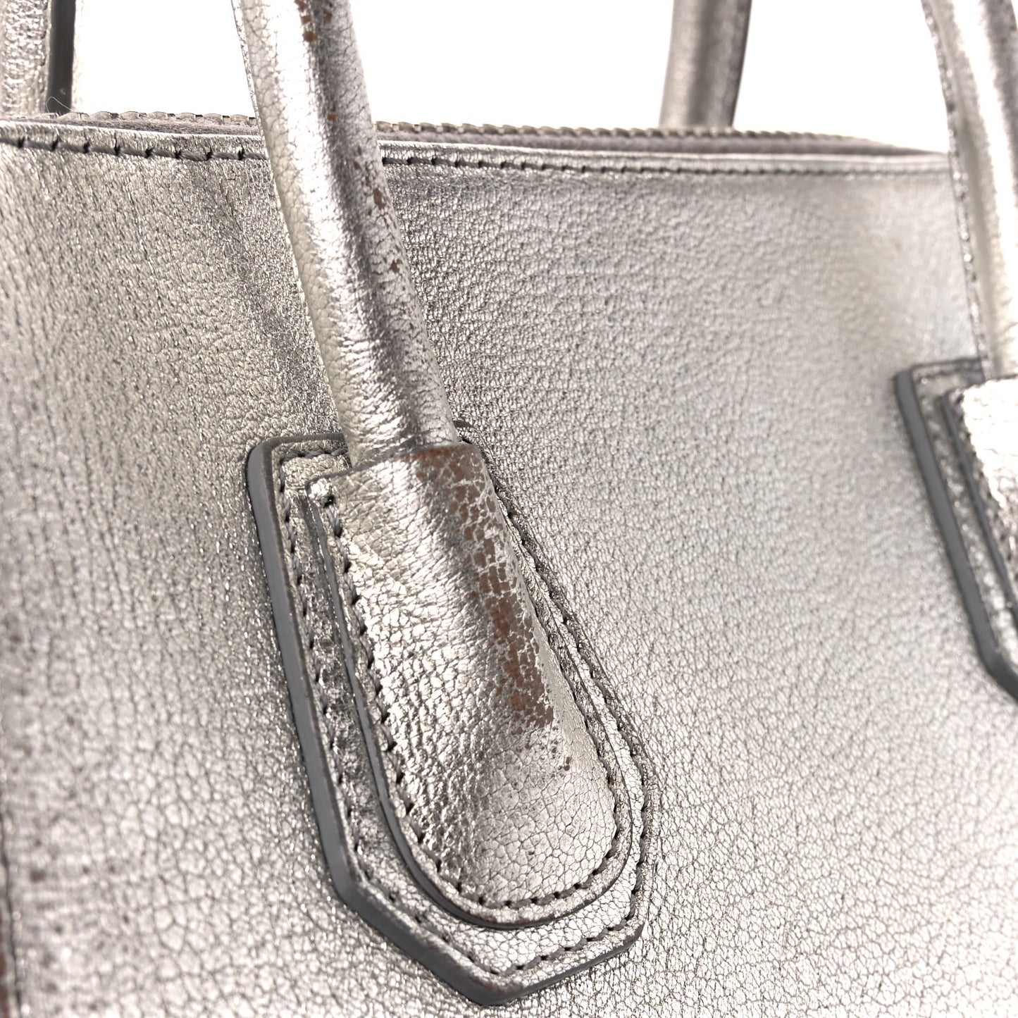 Metallic Sugar Goatskin Small Antigona Silver
