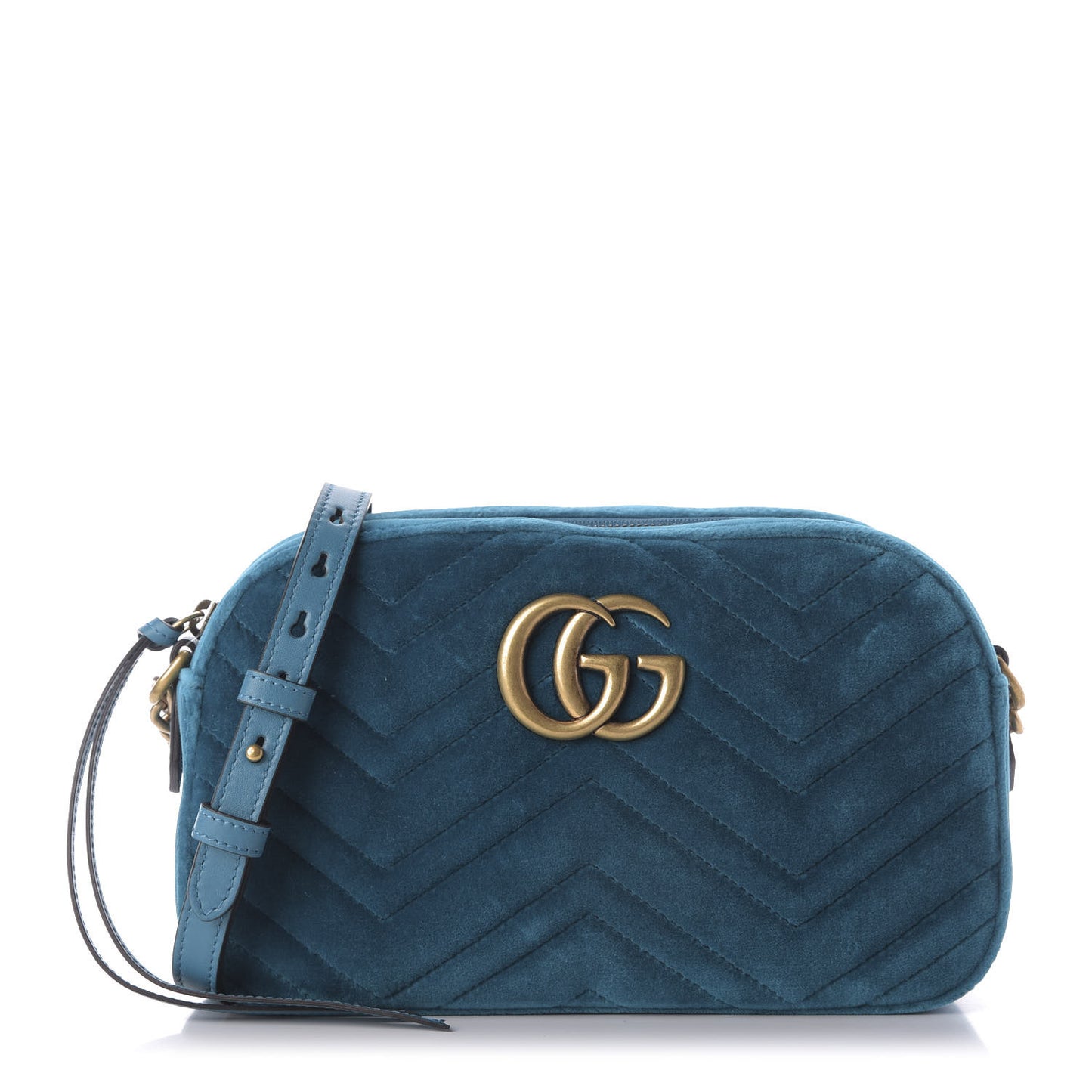 Velvet Matelasse Small GG Marmont Chain Shoulder Bag Pavone Cyan