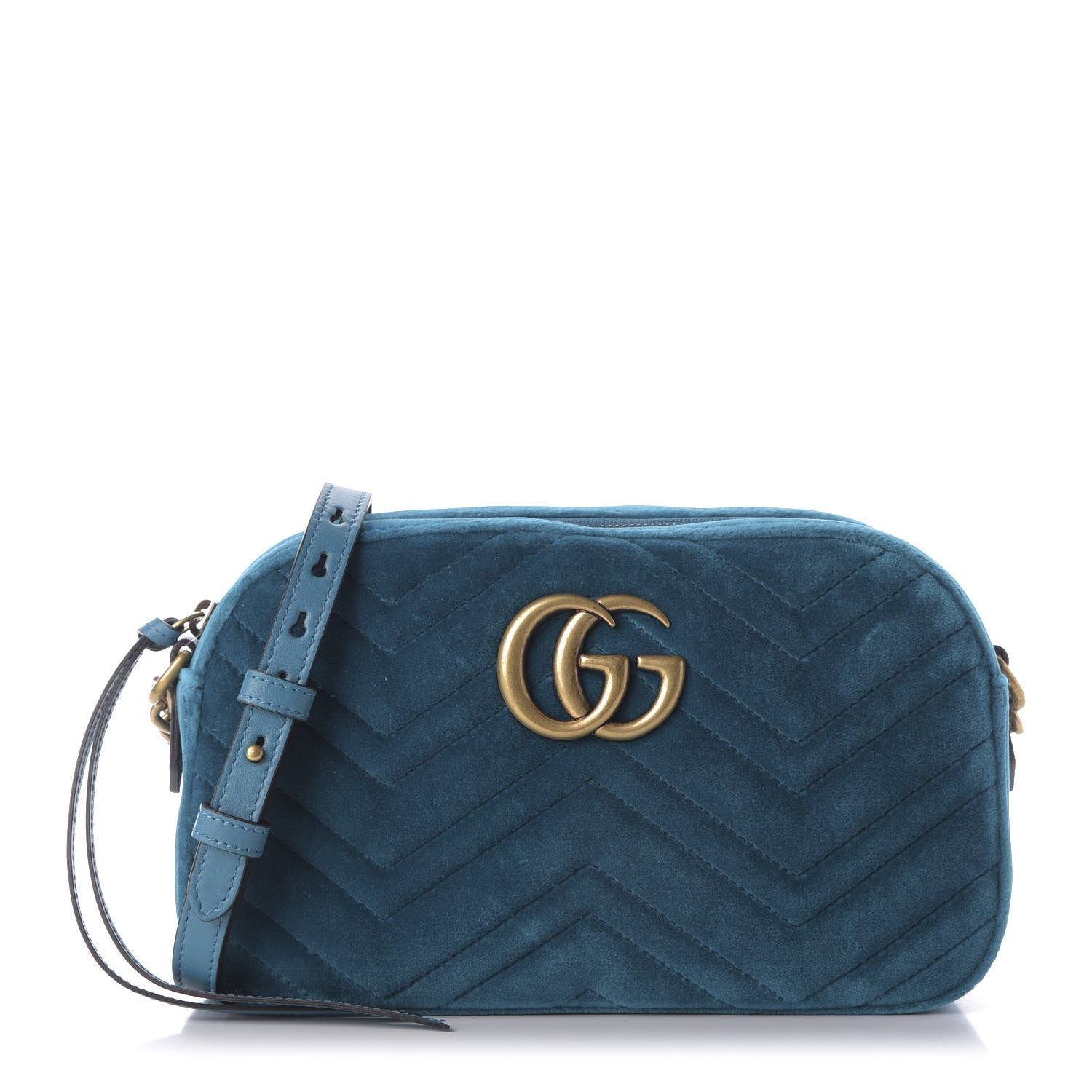 Gucci Velvet Matelasse Small GG Marmont Chain Shoulder Bag Pavone Cyan 1 of 9