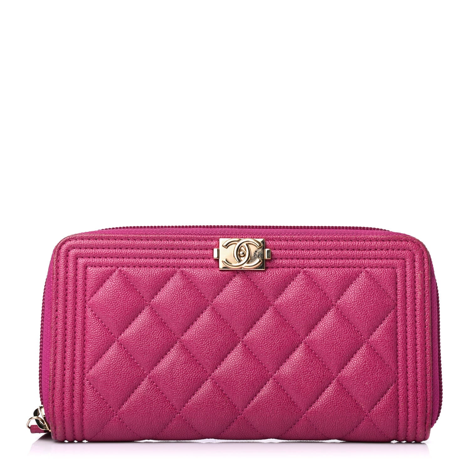 Chanel Caviar Quilted Large Boy Zip Around Wallet Fuchsia 1 of 4