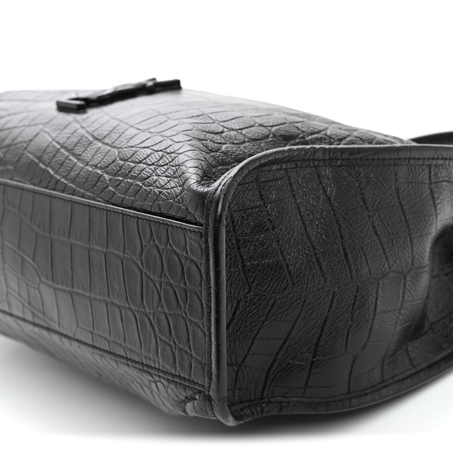Saint Laurent Calfskin Crocodile Embossed Monogram Medium Niki Shopping Bag Black 10 of 11
