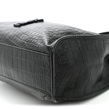 Saint Laurent Calfskin Crocodile Embossed Monogram Medium Niki Shopping Bag Black 10 of 11