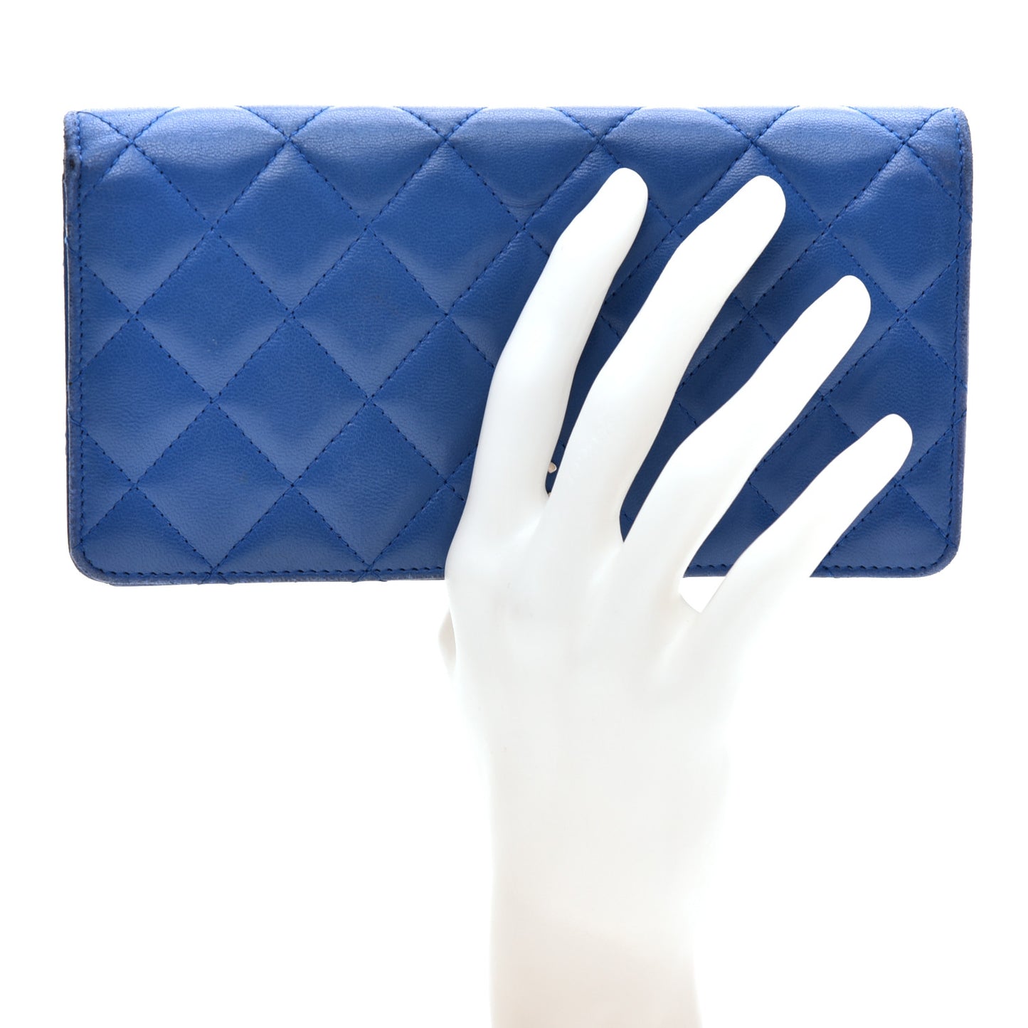 Lambskin Quilted Yen Wallet Blue