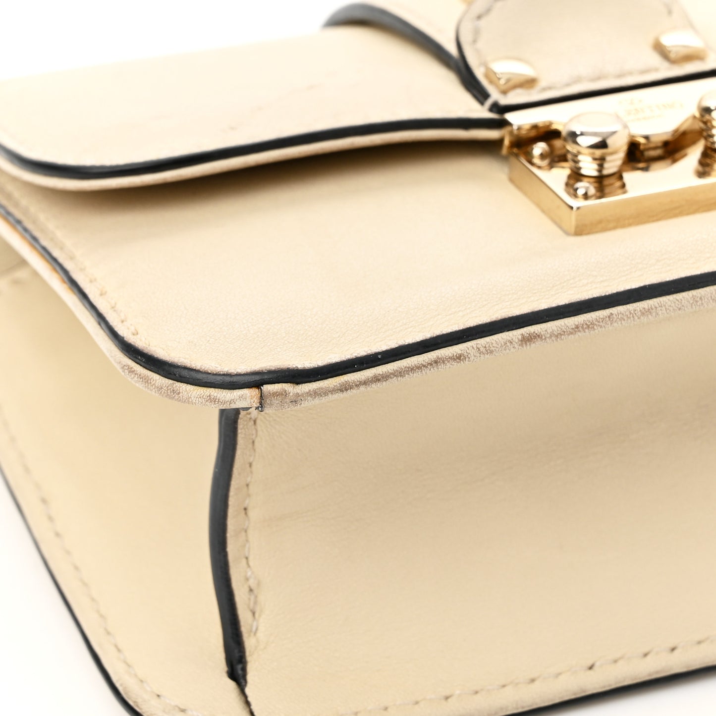 Vitello Mini Glam Lock Rockstud Flap White