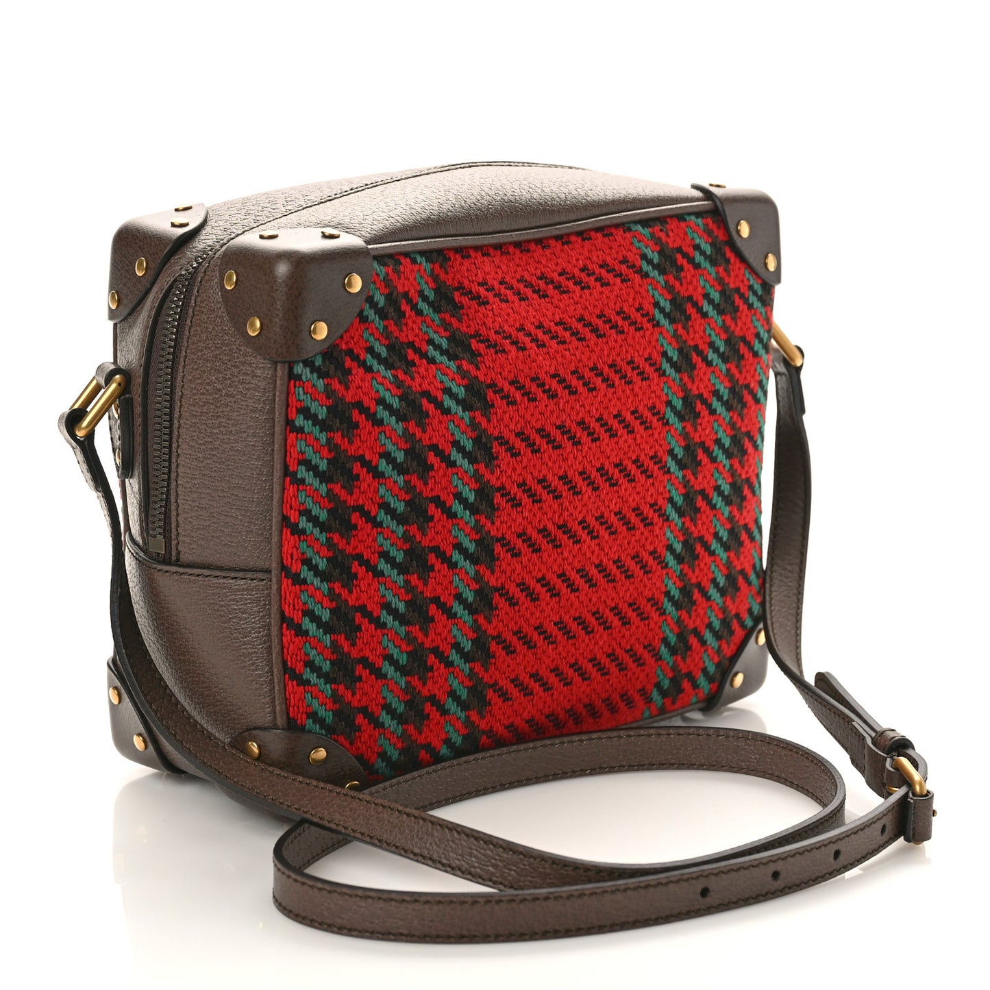 Cotton Wool Textured Calfskin Houndstooth Woven Square Messenger Bag Red Green Ivory Multicolor New Acero