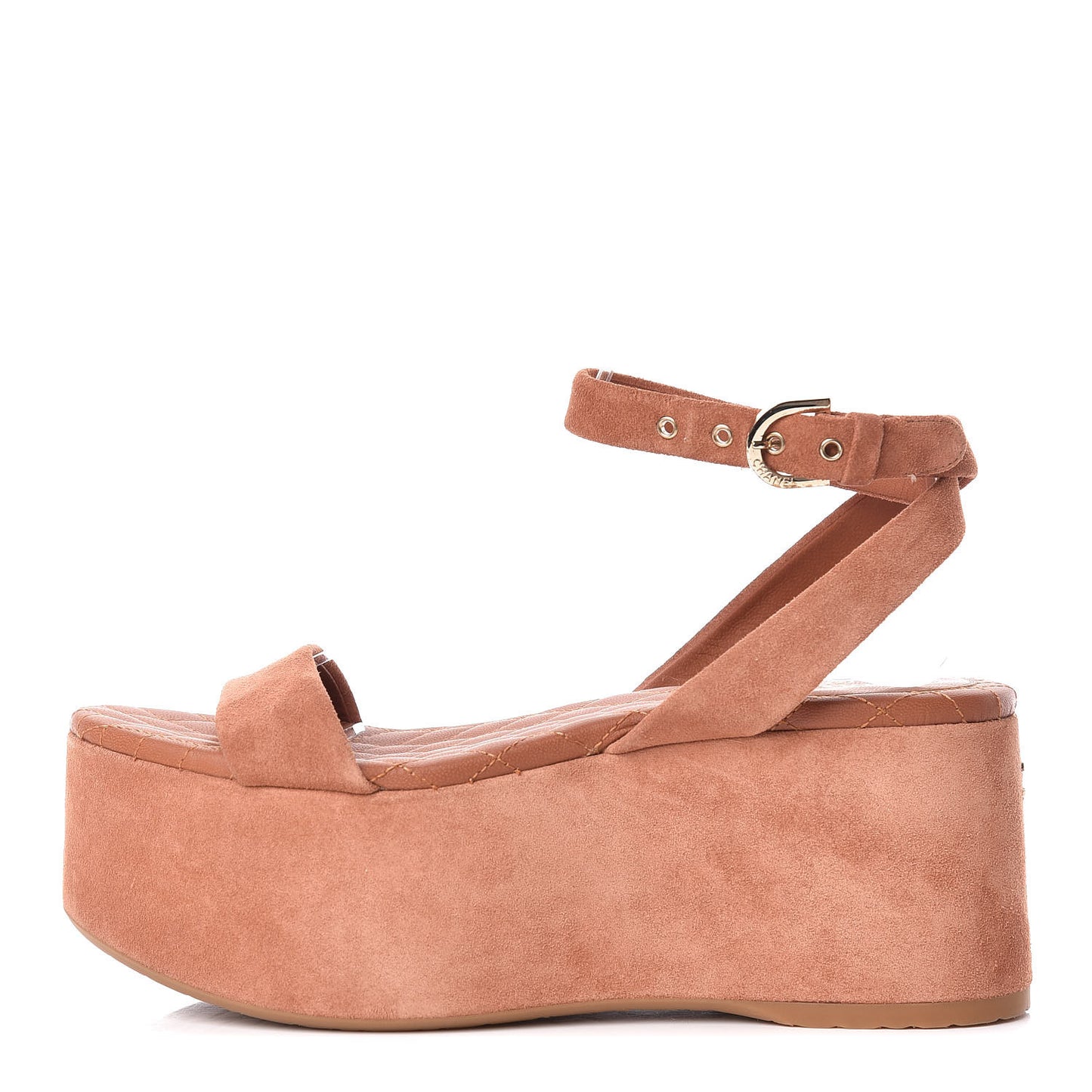 Suede Calfskin Platform Wedge Sandals 36.5 Brown