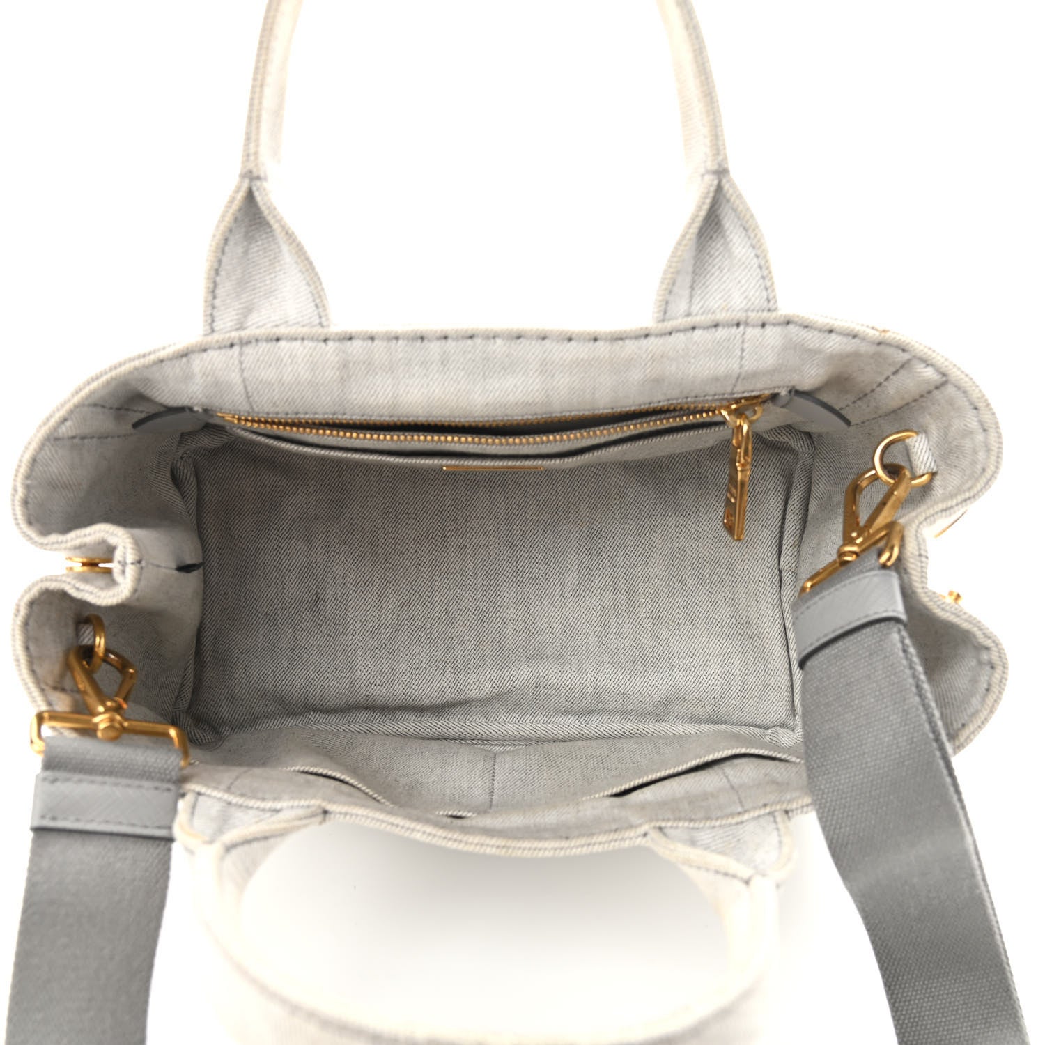 Prada Denim Small Logo Tote Bianco 4 of 13