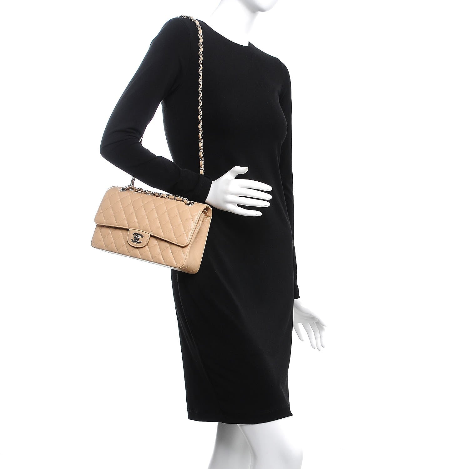 Chanel Caviar Quilted Medium Double Flap Beige Clair 3 of 9
