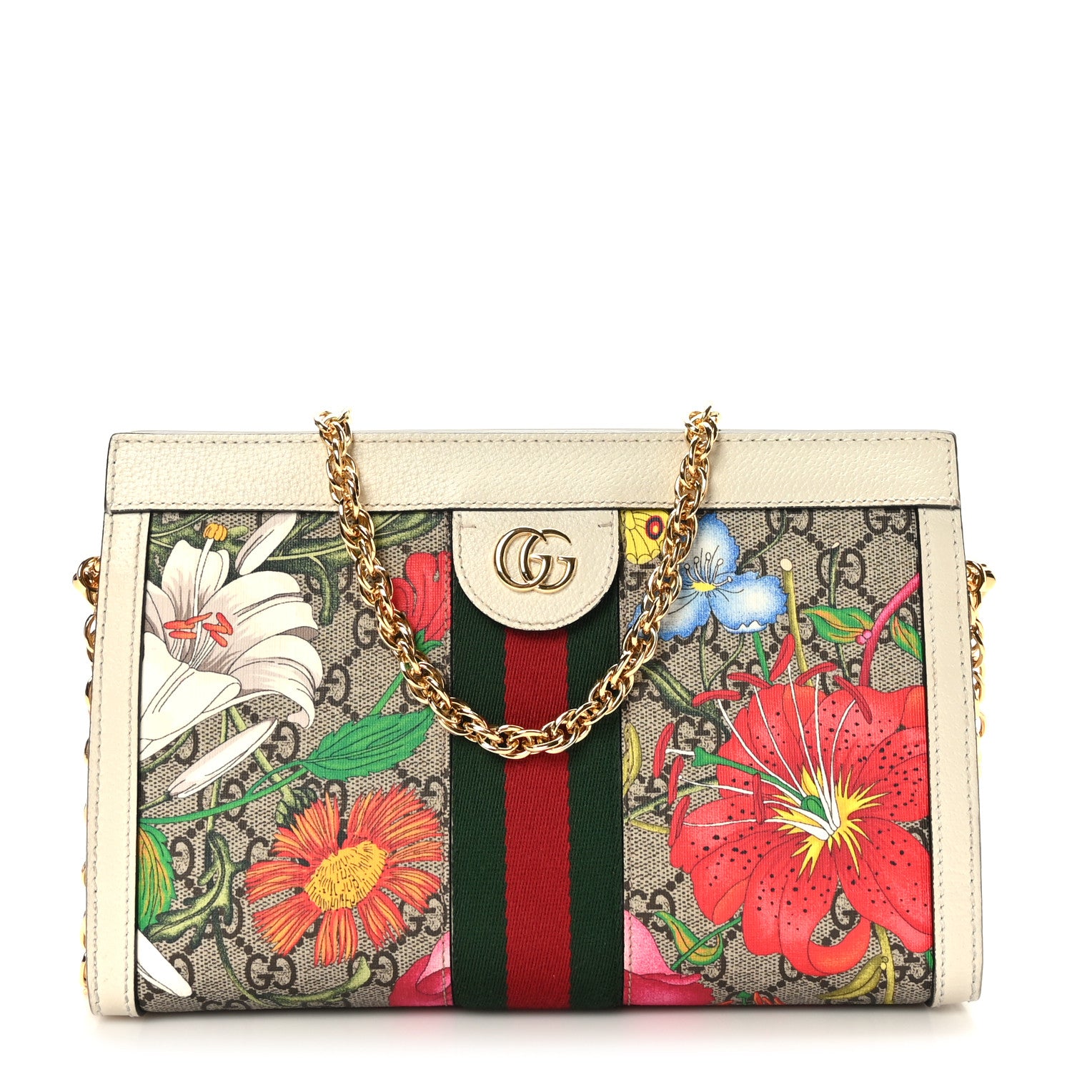 Gucci GG Supreme Monogram Flora Web Small Ophidia Chain Shoulder Bag White 1 of 10