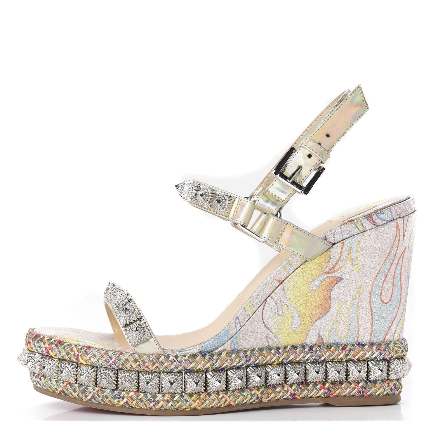 Christian Louboutin Lurex Flame Pira Ryad 110 Wedge Sandals 38 Platine Multicolor 1 of 9