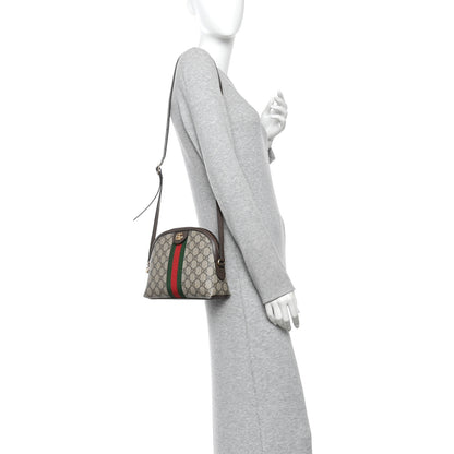 Gucci GG Supreme Monogram Textured Dollar Calfskin Web Small Ophidia Dome Shoulder Bag Beige Ebony New Acero 2 of 13