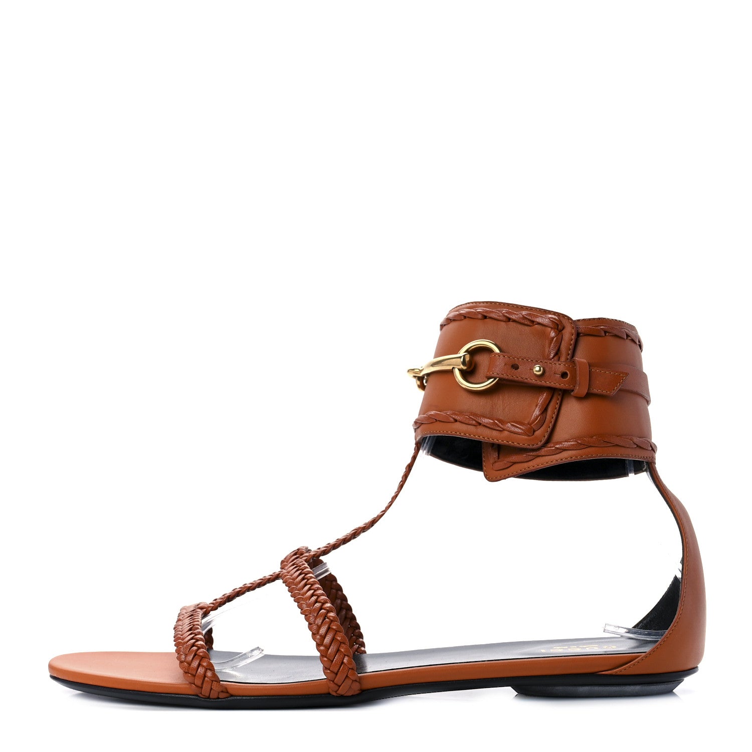 Gucci Calfskin Braided Horsebit Sandals 40 Cognac 1 of 7