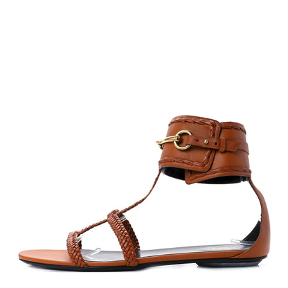 Gucci Calfskin Braided Horsebit Sandals 40 Cognac 1 of 7