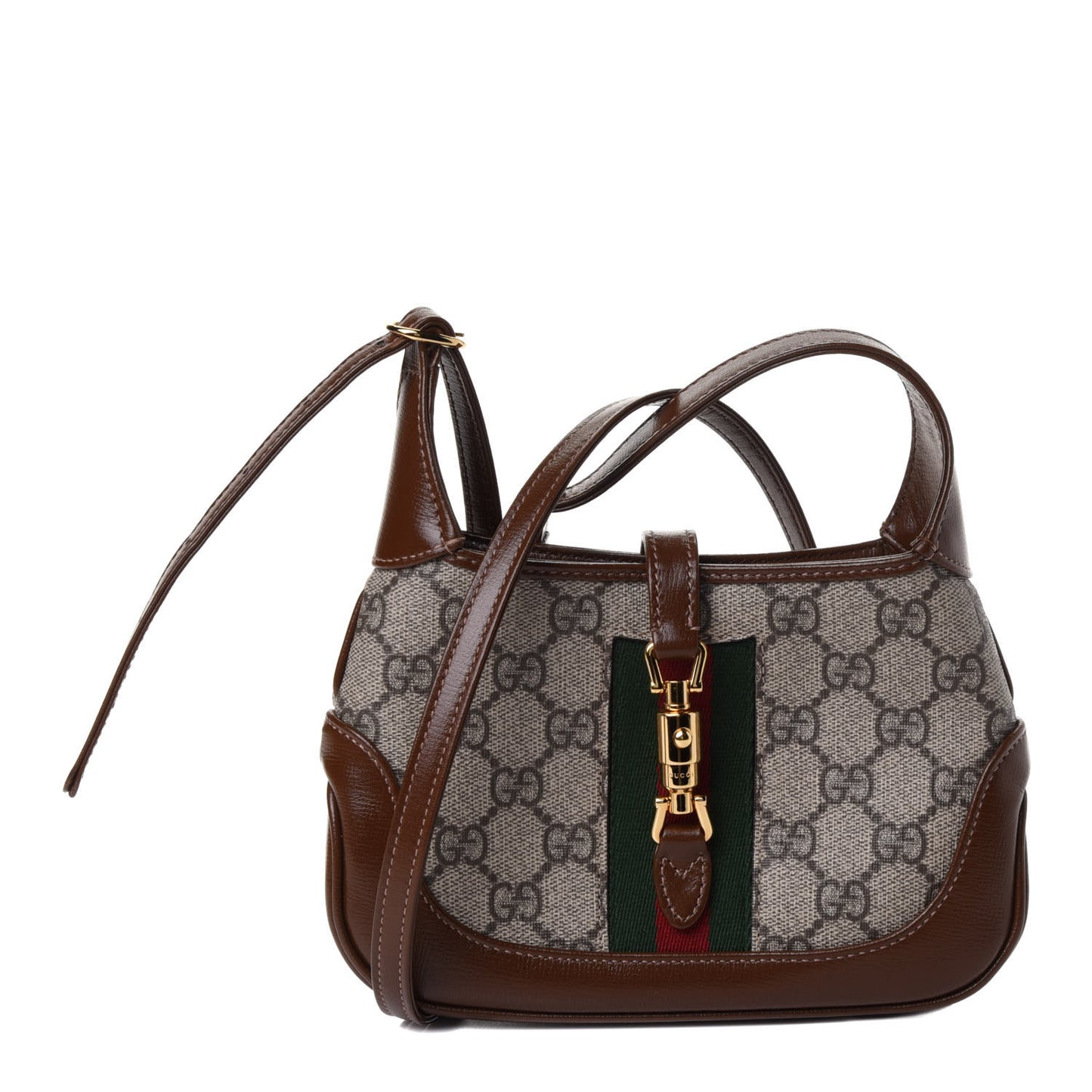 GG Supreme Monogram Azalea Calfskin Web Mini Jackie 1961 Hobo Beige Ebony Brown Sugar