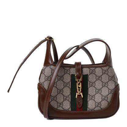 Gucci GG Supreme Monogram Azalea Calfskin Web Mini Jackie 1961 Hobo Beige Ebony Brown Sugar 1 of 4