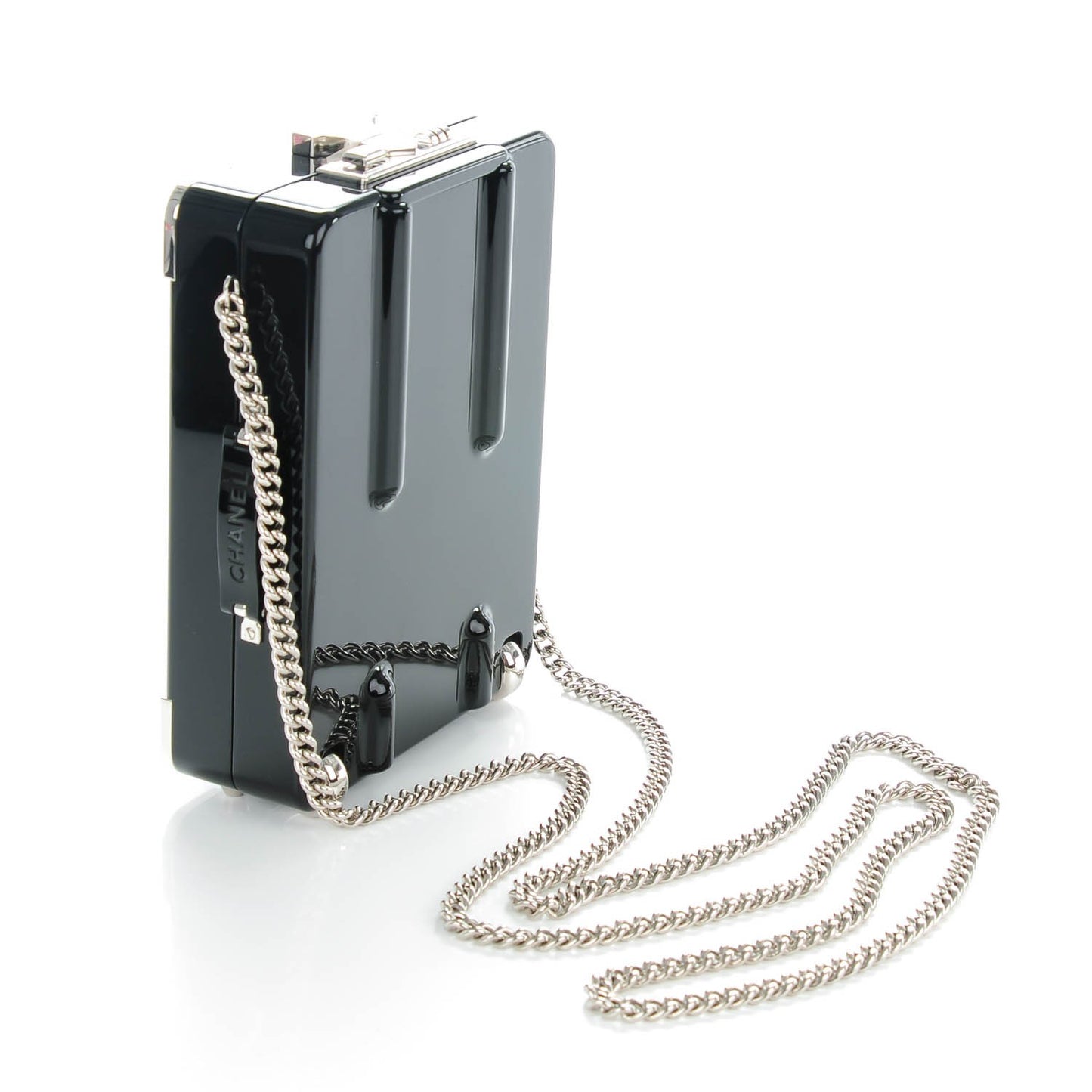 Resin Patent Trolley Minaudiere Clutch Black