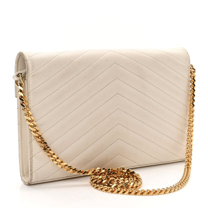 Saint Laurent Grain De Poudre Matelasse Chevron Monogram Chain Wallet White 3 of 18