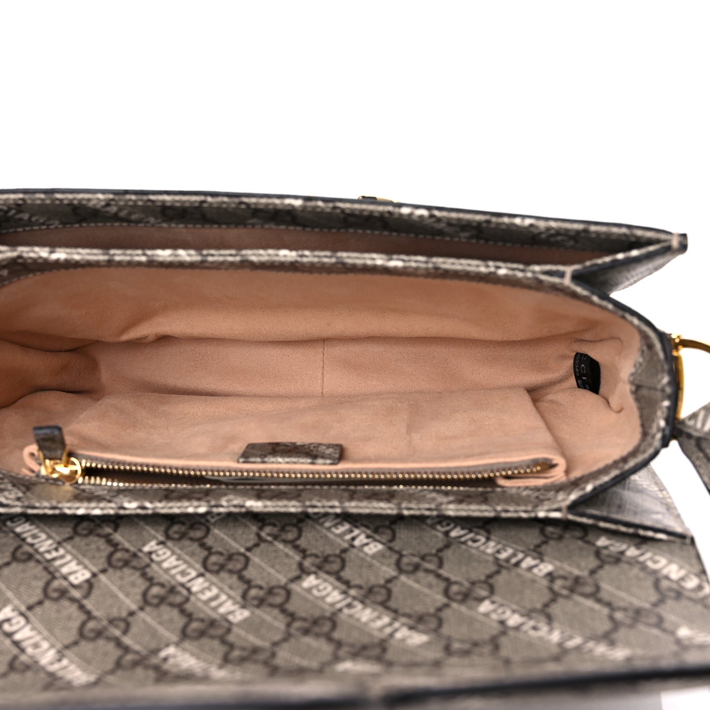 X BALENCIAGA GG Supreme Monogram Logo Print Horsebit 1955 Shoulder Bag Beige Ebony
