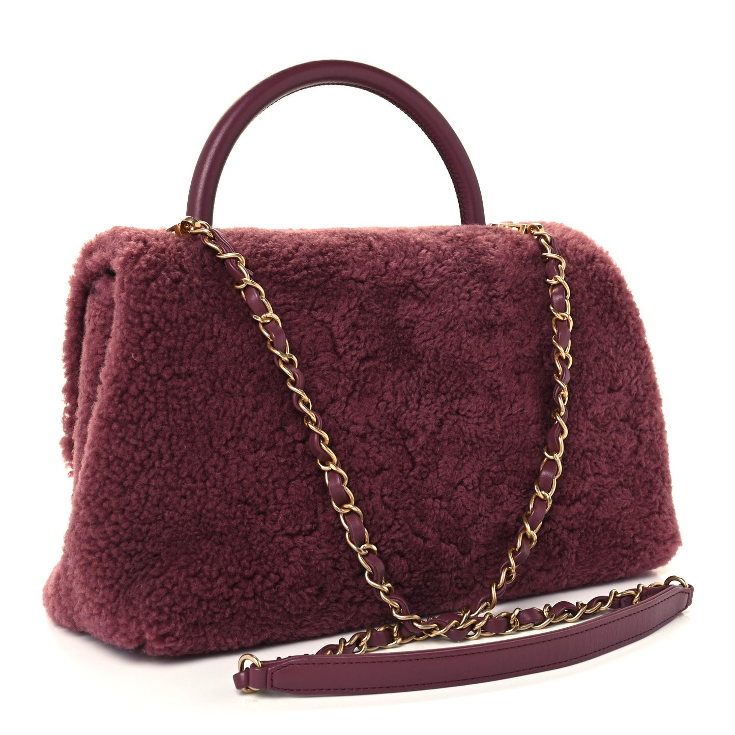 Shearling Lambskin Medium Coco Handle Flap Pink