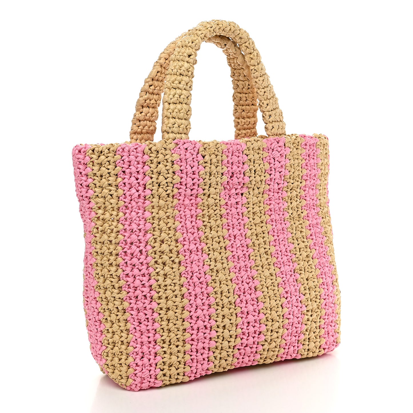Yarn Raffia Effect Crochet Striped Small Logo Tote Naturale Petalo