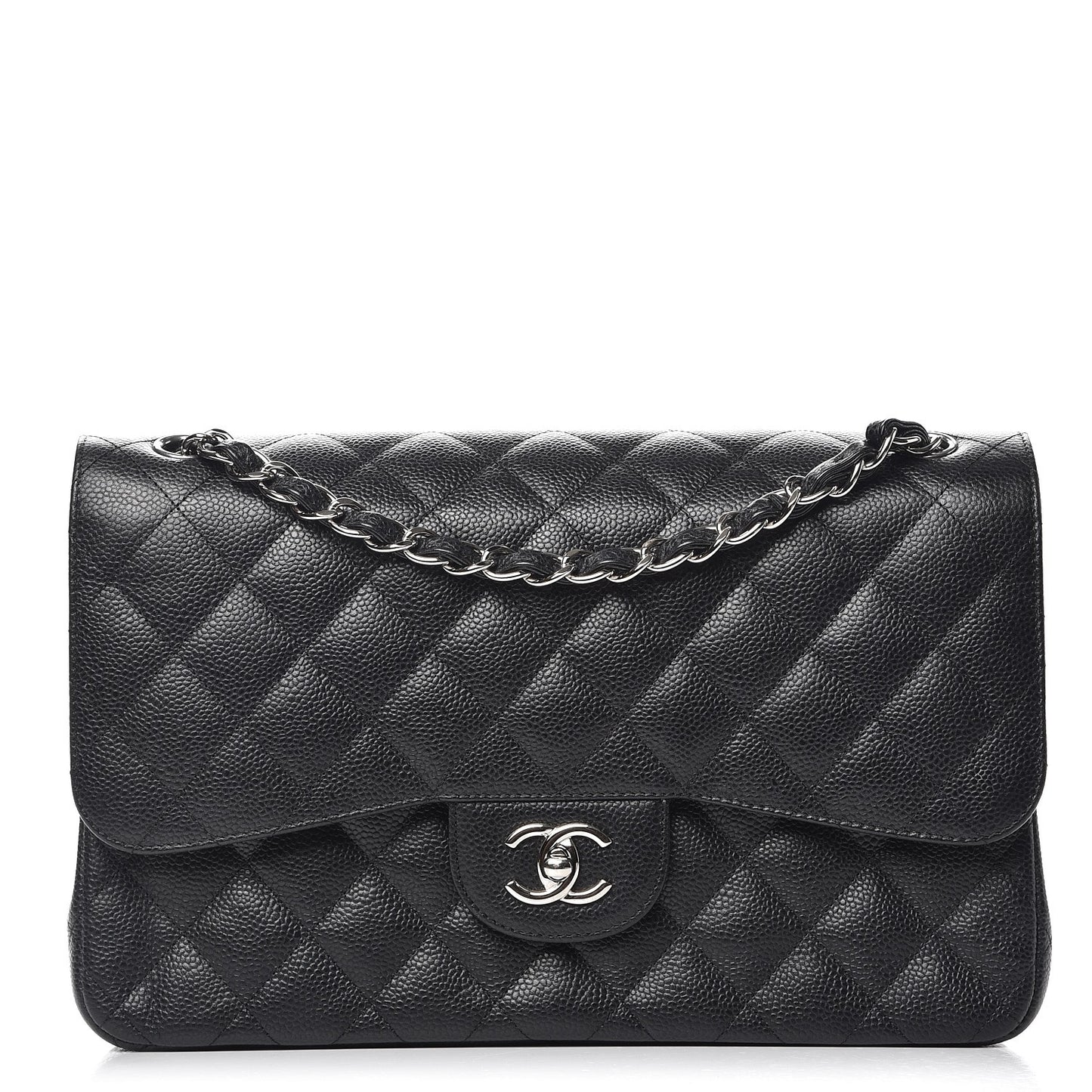 Caviar Quilted Jumbo Double Flap Black