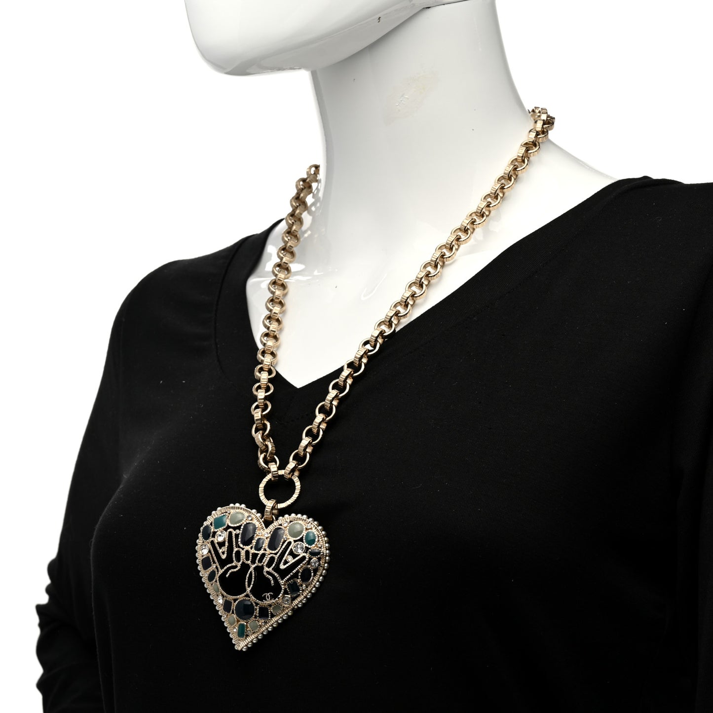 Embellished Crystal Resin Heart Peace Sign Emoji Necklace Gold Multicolor