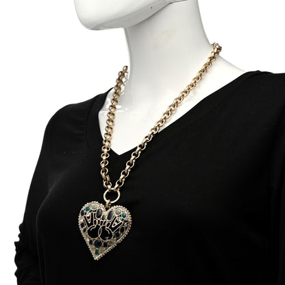 Chanel Embellished Crystal Resin Heart Peace Sign Emoji Necklace Gold Multicolor 2 of 6