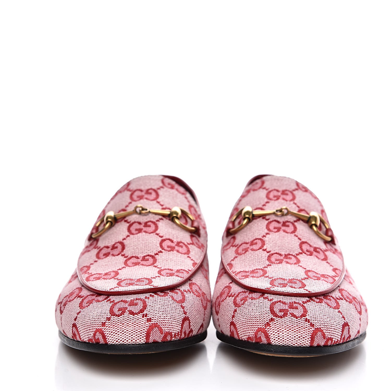 Gucci Canvas GG Monogram Horsebit Womens Jordaan Loafers 39 Gardenia Hibiscus Red 2 of 9