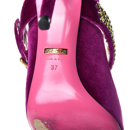 Gucci Velvet Crystal Embellished Sylvie High Heel Pumps 37 Fucsia Violet Cyclamen 6 of 7