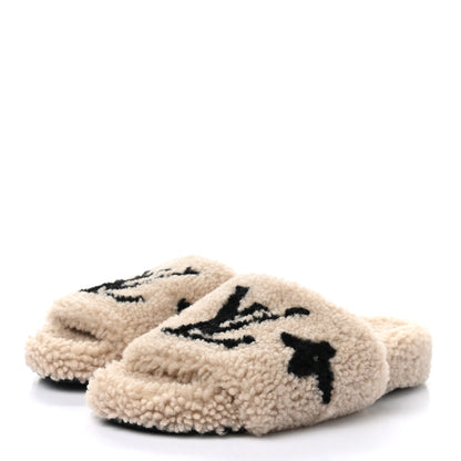 Louis Vuitton Shearling Bom Dia Flate Mules 38.5 Beige 3 of 10