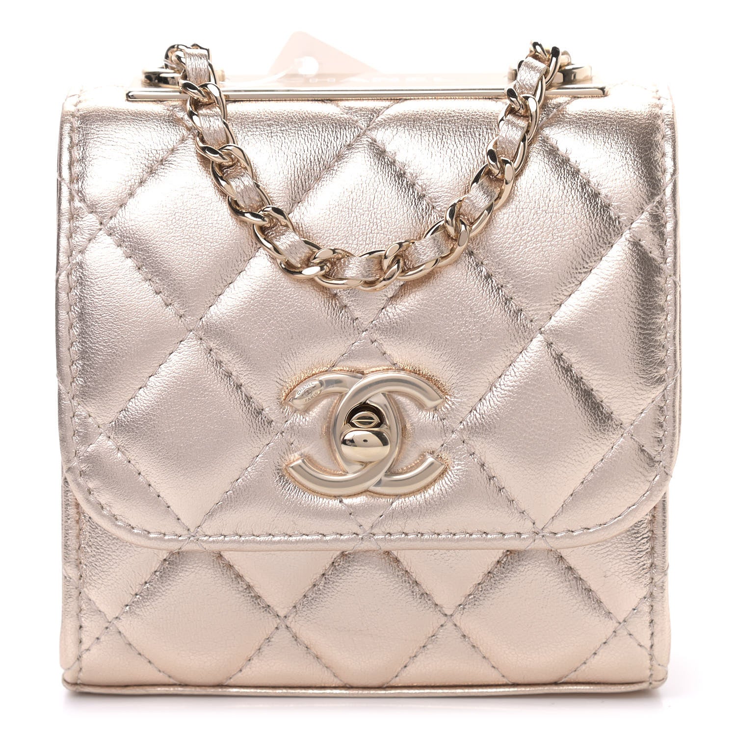 Chanel Metallic Lambskin Quilted Mini Trendy CC Clutch With Chain Gold 1 of 9