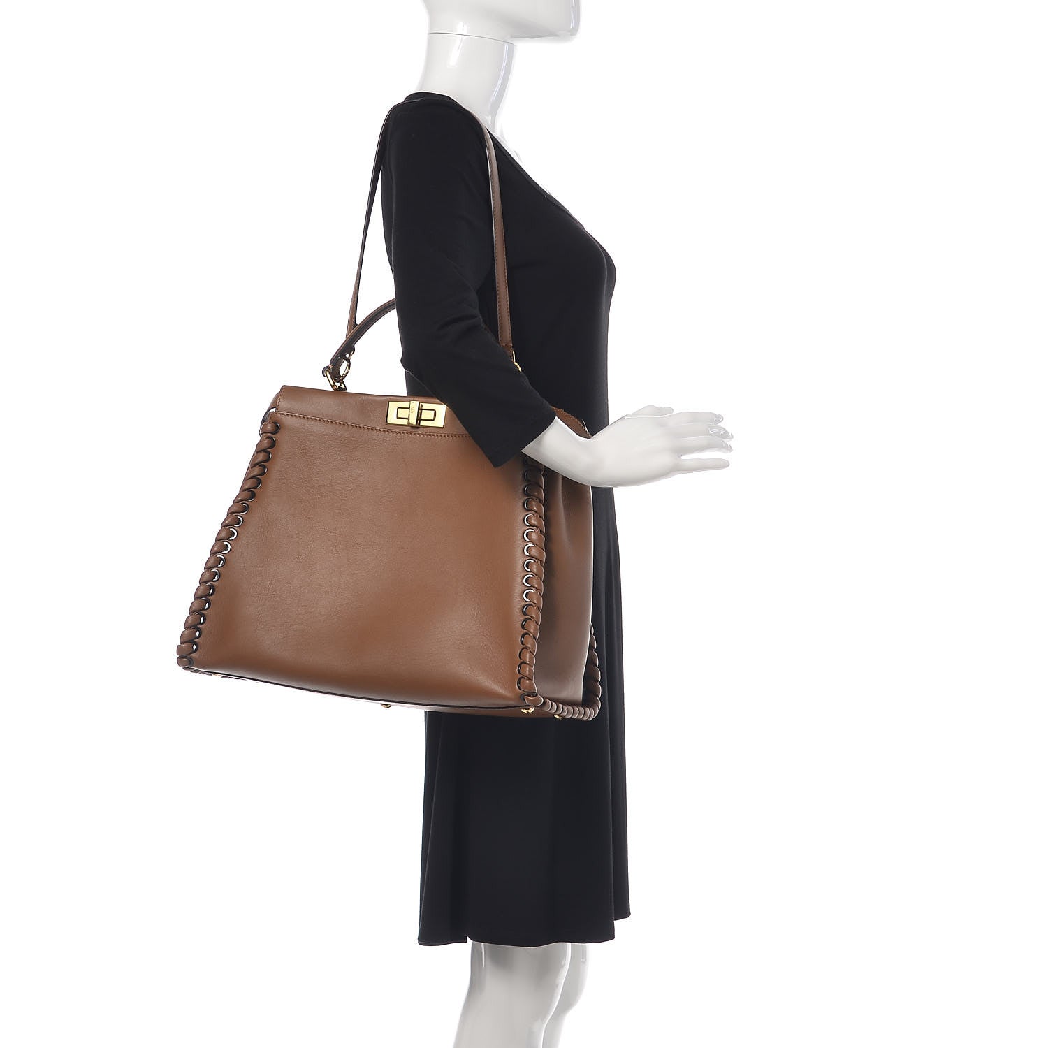 Fendi Calfskin Lace Up Large Peekaboo Iconic Satchel Cognac 2 of 11