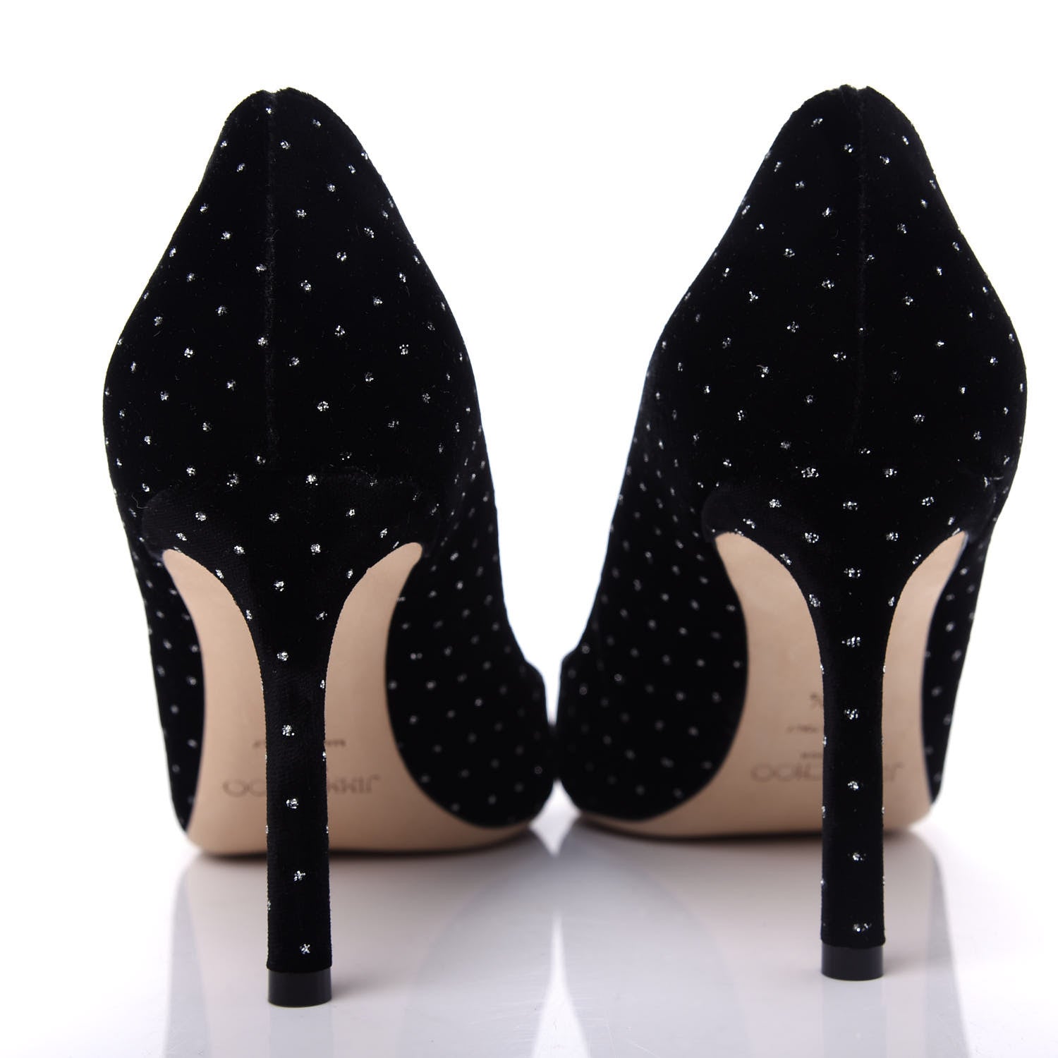 Jimmy Choo Glitter Spotted Velvet Pointy Toe Romy 85 Pumps 39.5 Black Silver 7 of 10
