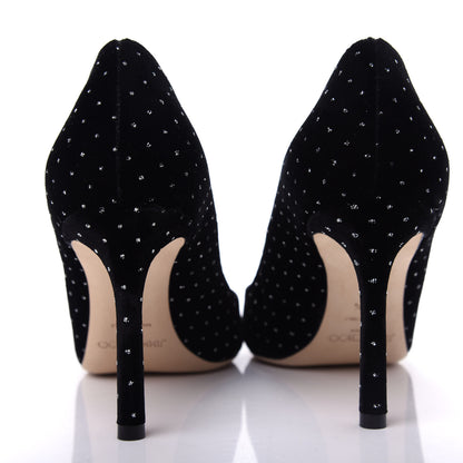 Jimmy Choo Glitter Spotted Velvet Pointy Toe Romy 85 Pumps 39.5 Black Silver 7 of 10