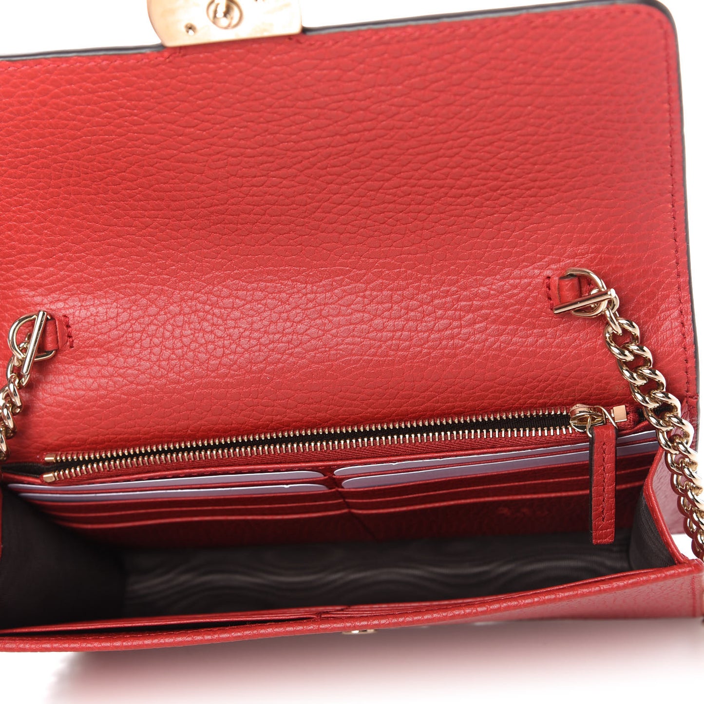 Dollar Calfskin Interlocking G Chain Wallet Red